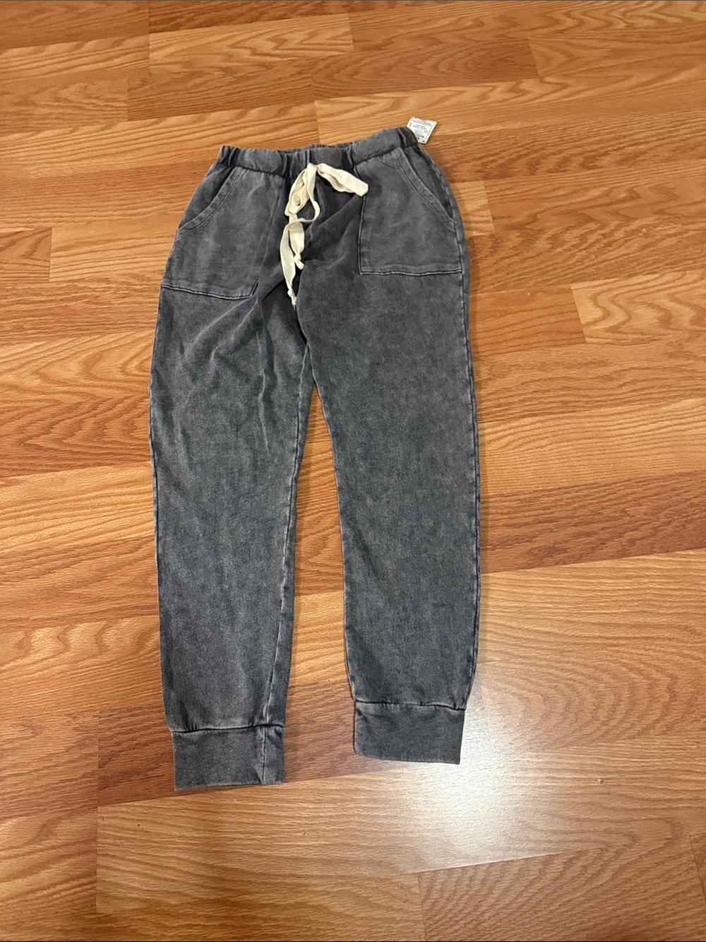 Washed Charcoal Jogger Pants with Drawstring